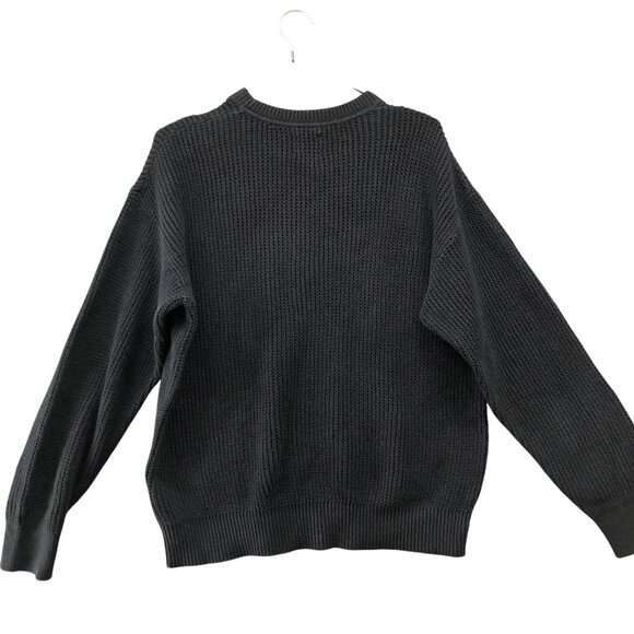Gap Waffle Crewneck Sweater Womens S Black Chunky Knit Relaxed Oversized - Picture 2 of 9